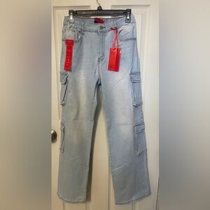 Roma Brand Light Wash Cargo Pants Elastic Waist Size XL (12/14) NWT